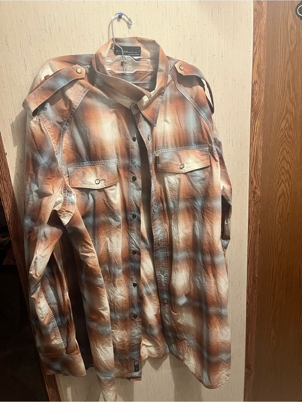 Rocawear Rust and Blue Plaid Button-Down Shirt